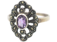 Silver, Pink Tourmaline & Marcasite Ring