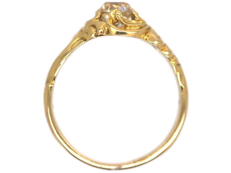 Victorian 18ct Gold Solitaire Ring with Foliate Shoulders
