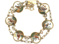Edwardian 9ct Gold Reverse Intaglio Bracelet of Game Birds