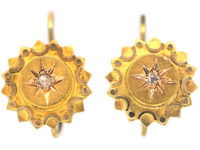Victorian 15ct Gold Round Earrings set with a Rose Diamond
