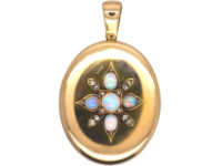 Victorian 15ct Gold Locket set with Opals & Rose Diamonds