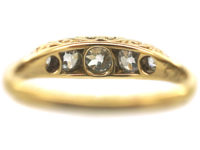 Victorian 18ct Gold, Diamond Five Stone Carved Half Hoop Ring
