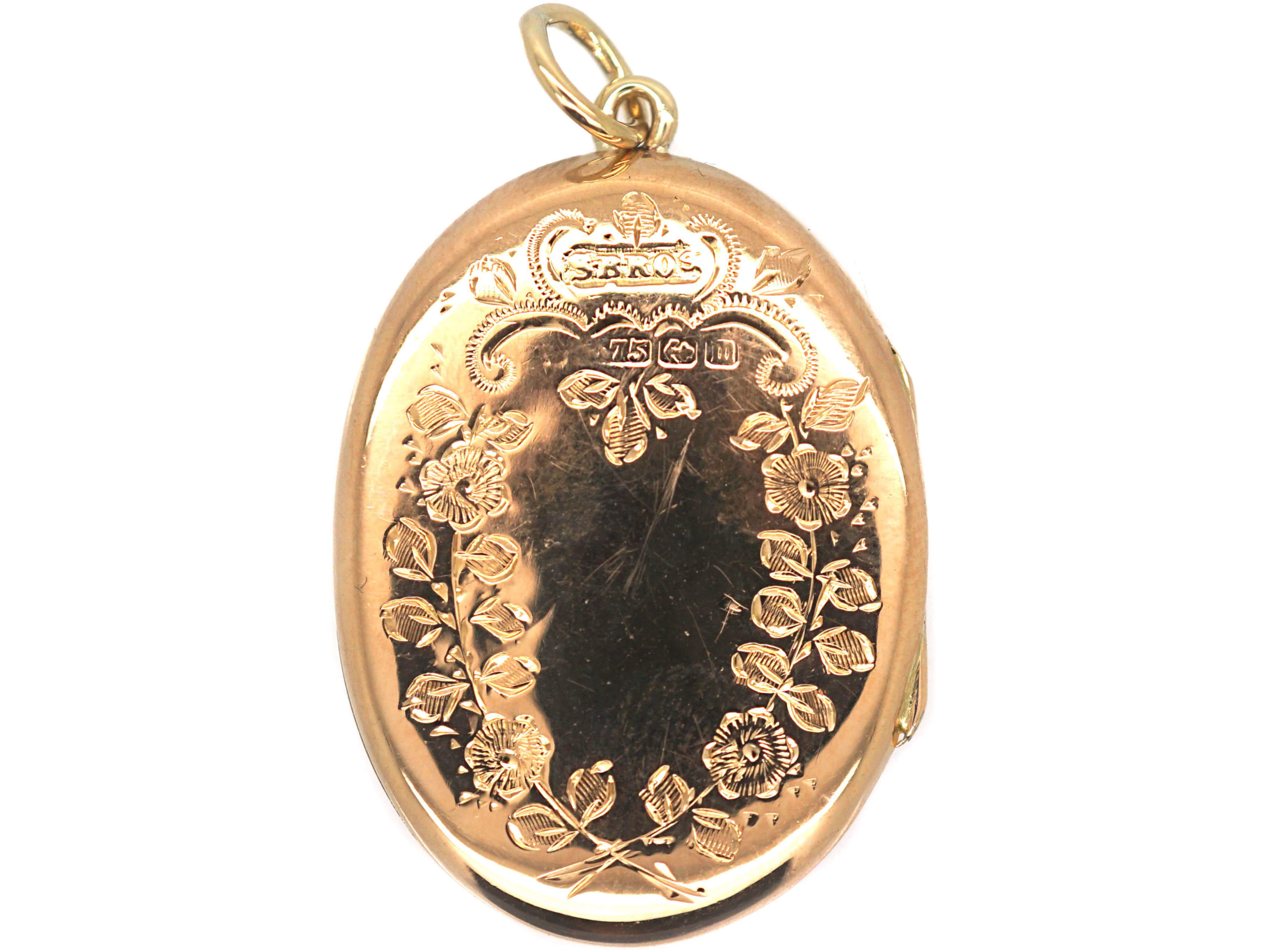 Edwardian 9ct Gold Oval Locket with Flower Basket Motif (442P) | The ...
