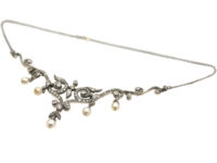 Edwardian 15ct Gold & Platinum, Natural Pearl & Diamond Necklace in Original Case