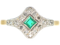 Art Deco 18ct Gold & Platinum, Diamond & Emerald Ring