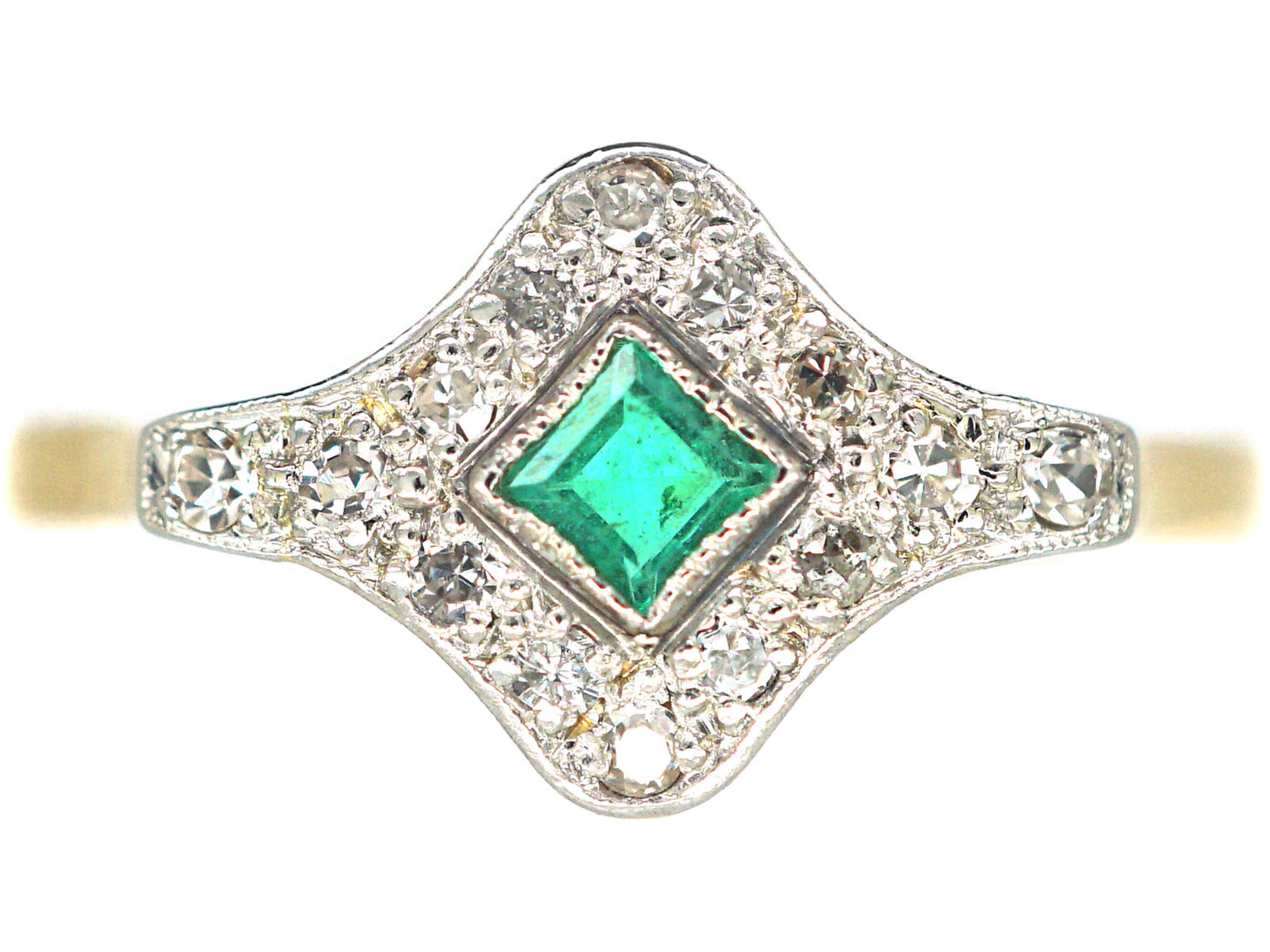 Art Deco 18ct Gold And Platinum Diamond And Emerald Ring 470p The Antique Jewellery Company 2479