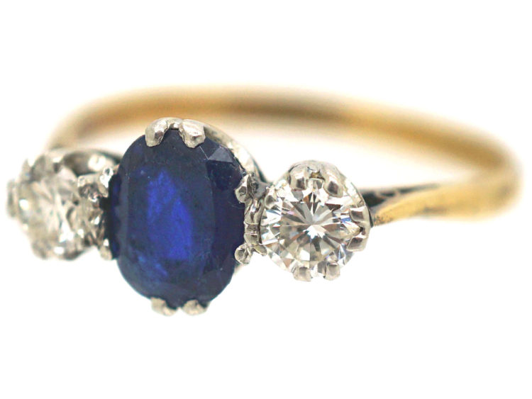 18ct Gold & Platinum, Sapphire & Diamond Three Stone Diamond Ring