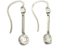 Art Deco Platinum Two Diamond Drop Earrings