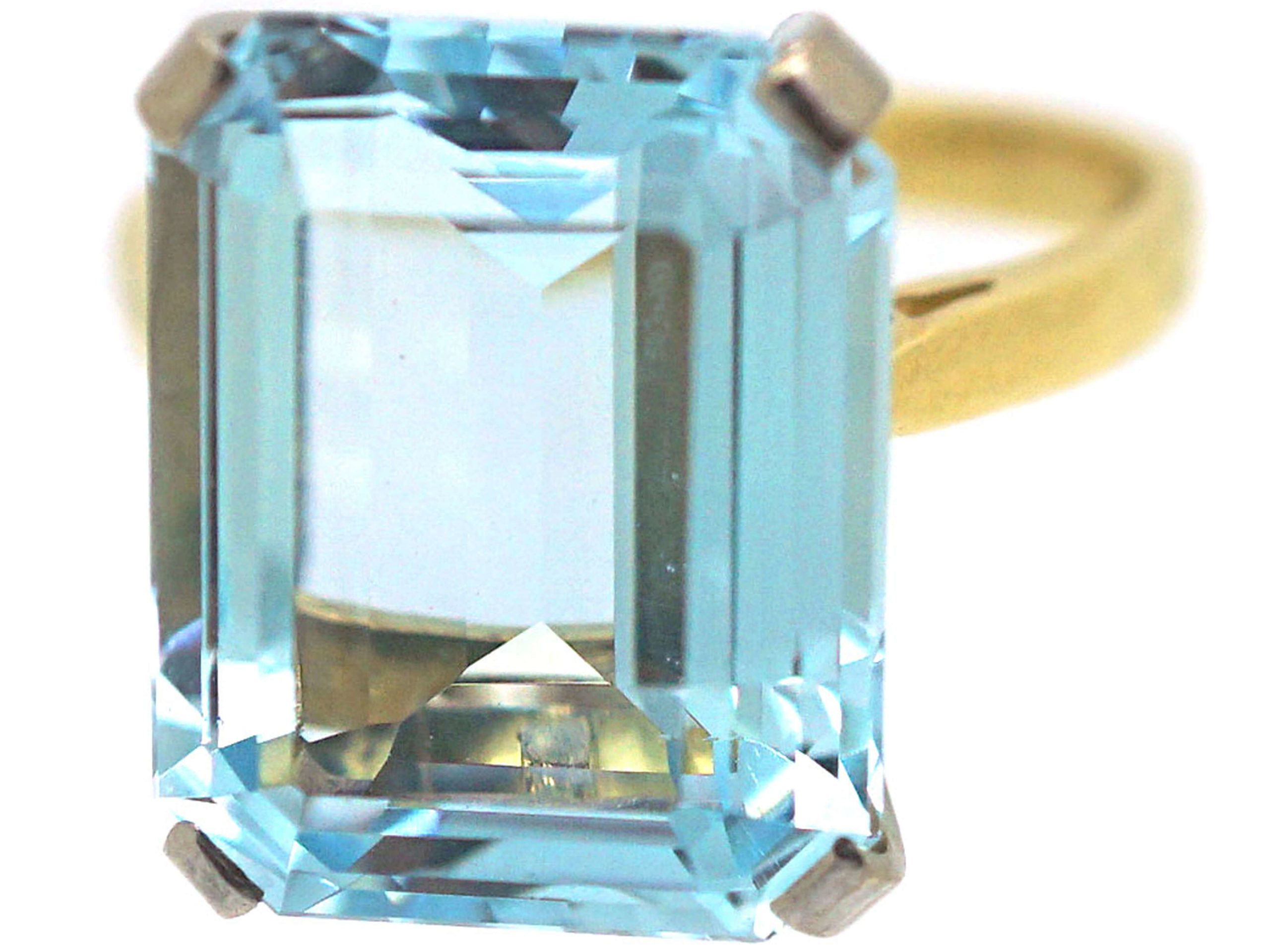 18ct Gold Rectangular Aquamarine Ring (496P) | The Antique Jewellery ...