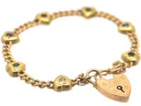 Edwardian 15ct Gold Hearts & Curb Motif Bracelet set with Gemstones that Spell Dearest