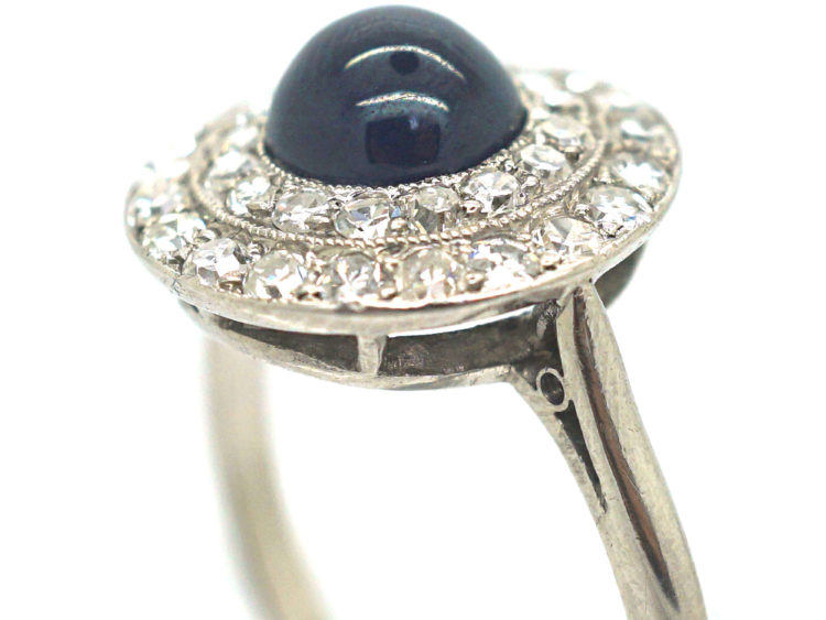Art Deco Platinum Diamond & Cabochon Sapphire Cluster Ring