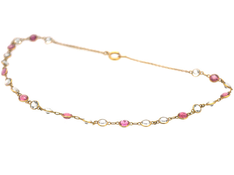 Edwardian 15ct Gold Pink Tourmaline & Rock Crystal Necklace