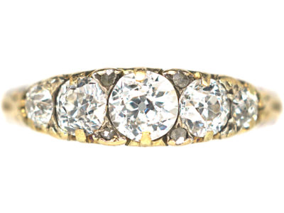Victorian 18ct Gold, Diamond Five Stone Carved Half Hoop Ring