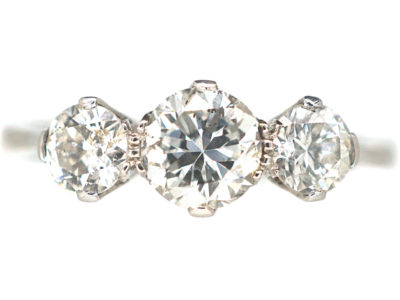 Art Deco 18ct White Gold Diamond Three Stone Ring