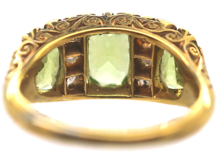 Victorian 18ct Gold, Peridot & Diamond Carved Half Hoop Ring