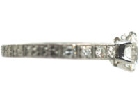 Art Deco Platinum Diamond Solitaire Ring with Diamond Set Shoulders