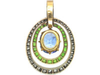 French Belle Epoque 18ct Gold, Sapphire, Demantoid Garnet & Diamond Pendant