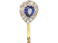 Edwardian 15ct Gold & Platinum, Heart Shaped Sapphire & Diamond Tie Pin