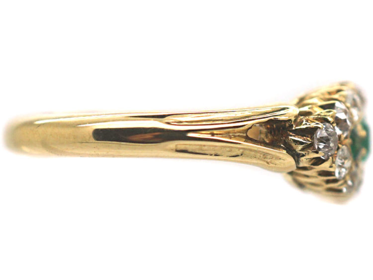 Edwardian 18ct Gold Emerald & Diamond Boat Shaped Ring