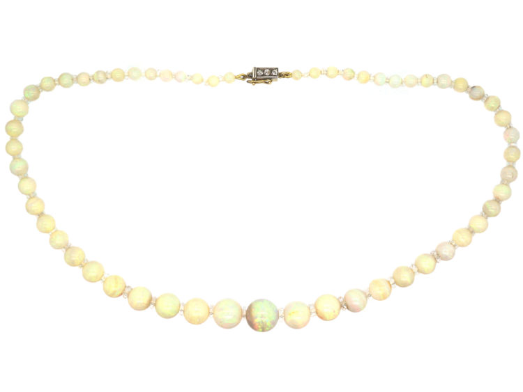 Edwardian Opal Beads with Diamond Set Clasp