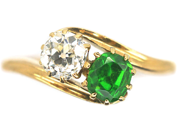 Edwardian 18ct Gold, Green Garnet & Diamond Ring