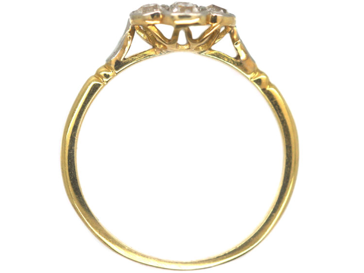 Edwardian 18ct Gold & Platinum Diamond Cluster Ring with Fleur de Lis Shoulders