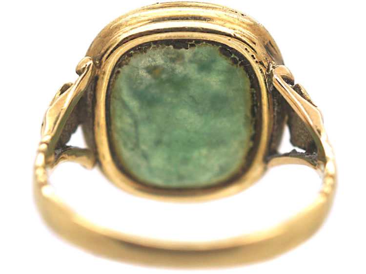 Georgian 15ct Gold Carved Moss Agate Ring with Intaglio of  Dionysus, the Greek God of Wine