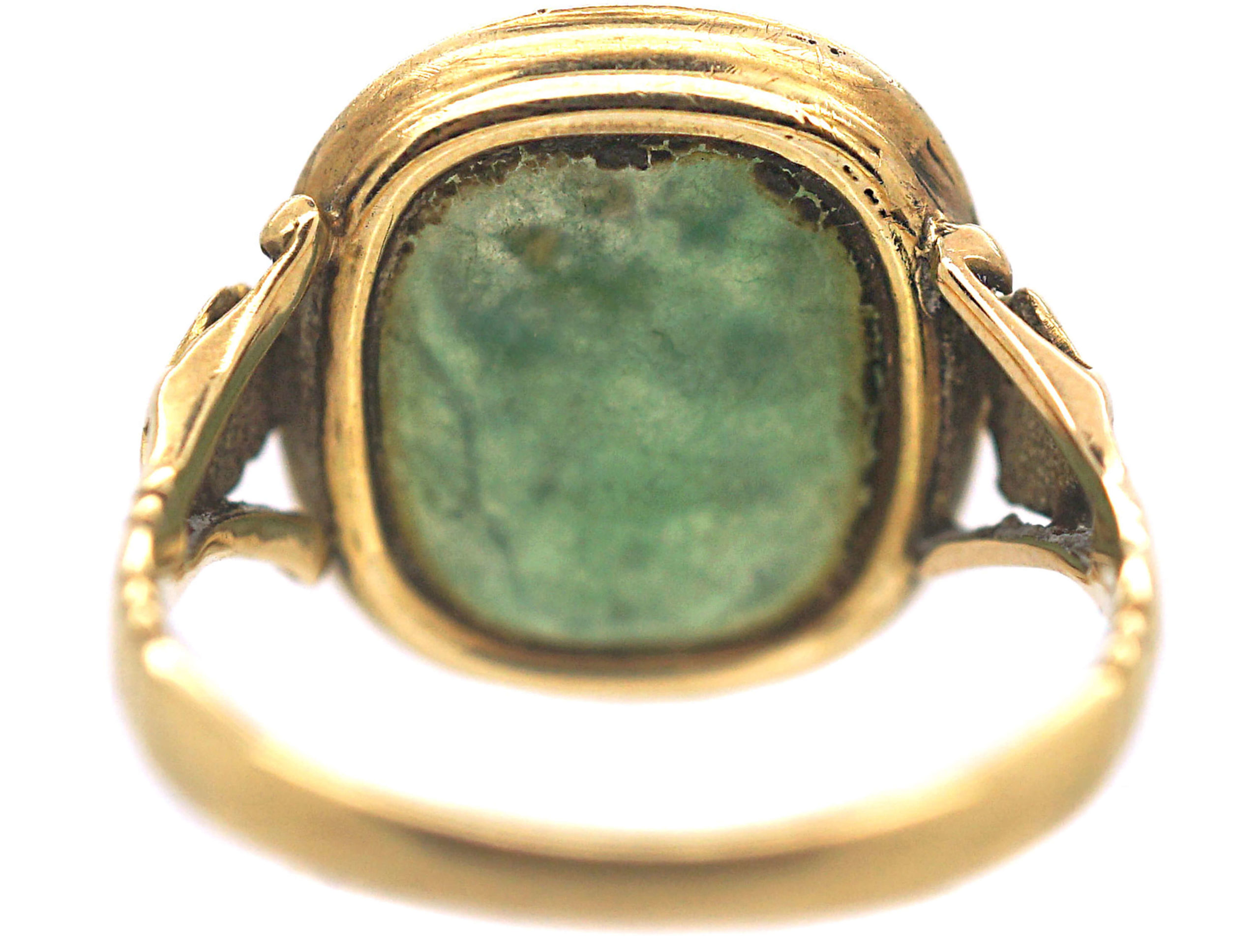 Georgian 15ct Gold Carved Moss Agate Ring with Intaglio of Dionysus ...