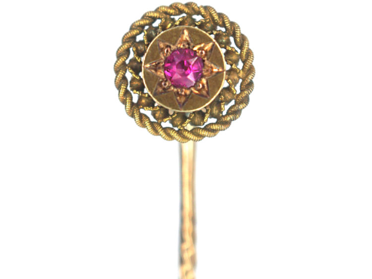 Victorian 15ct Gold & Ruby Round Tie Pin