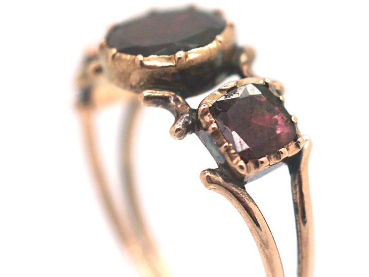 Georgian 9ct Gold Flat Cut Almandine Garnet Ring