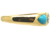 Victorian 18ct Gold, Rose Diamond & Pear Shaped Turquoise Forget Me Not Ring