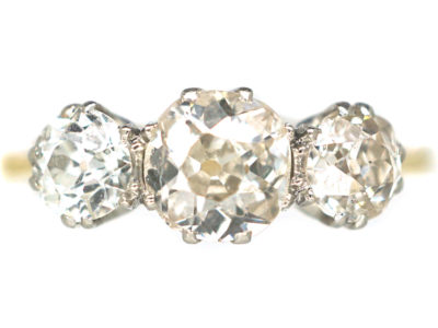 Edwardian 18ct Yellow Gold & Platinum, Three Stone Diamond Ring