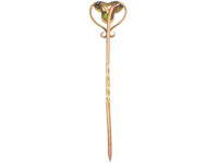 Edwardian 15ct Gold Green Garnet & Natural Split Pearl Heart Shaped Tie Pin