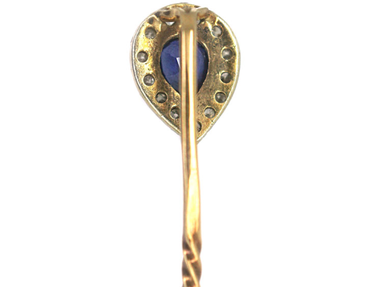 Edwardian 15ct Gold & Platinum, Heart Shaped Sapphire & Diamond Tie Pin