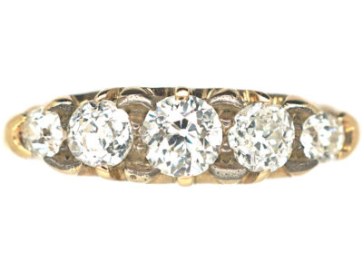Edwardian 18ct Gold Five Stone Diamond Carved Half Hoop Ring