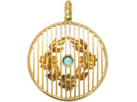 Edwardian 15ct Gold Aquamarine & Natural Split Pearl Round Pendant