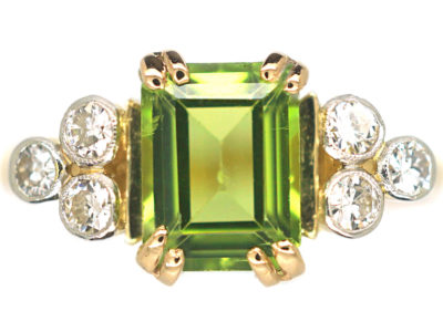 18ct Gold & Platinum Peridot & Diamond Ring by Alabaster & Wilson