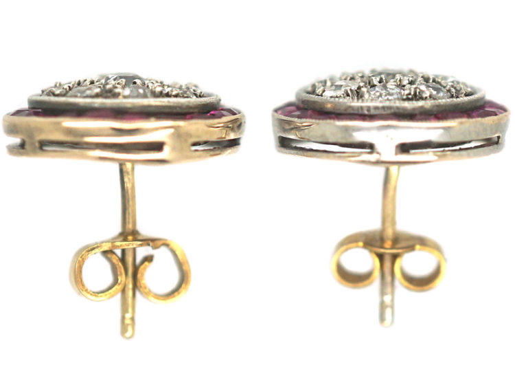 Art Deco 18ct White Gold & Platinum, Ruby & Diamond Target Earrings