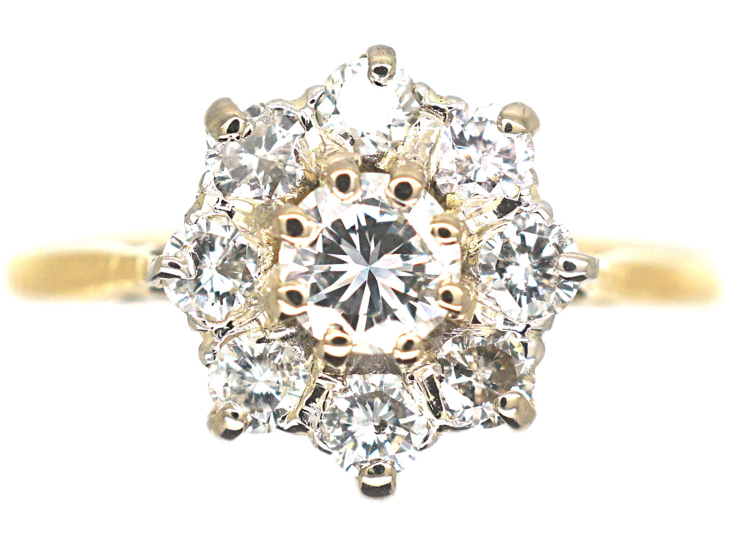 18ct Gold Diamond Daisy Cluster Ring (494P) | The Antique Jewellery Company