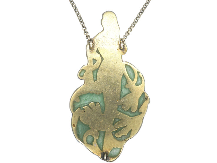 Art Nouveau Plique-a-Jour Silver Pendant of a Mermaid on Silver Chain