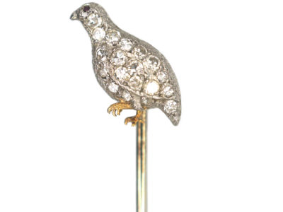 Edwardian Platinum & 18ct Gold Diamond Set Grouse Tie Pin