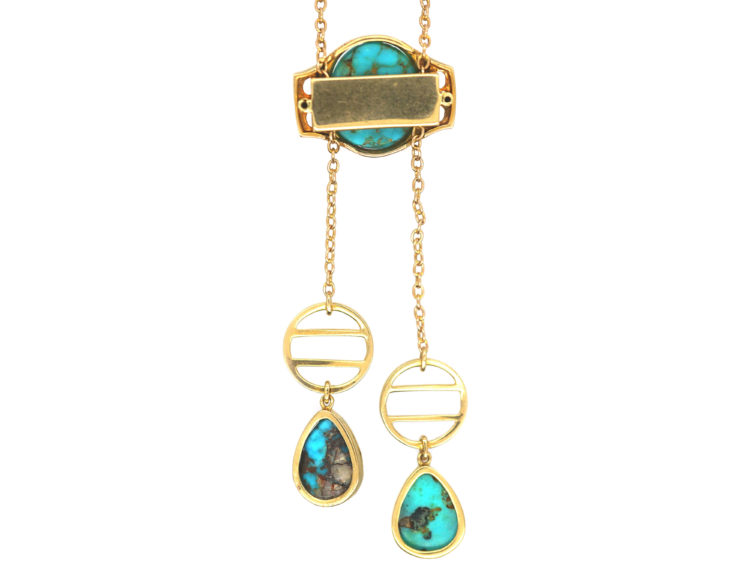 Art Nouveau 15ct Gold & Turquoise Necklace by Murrle Bennett & Co