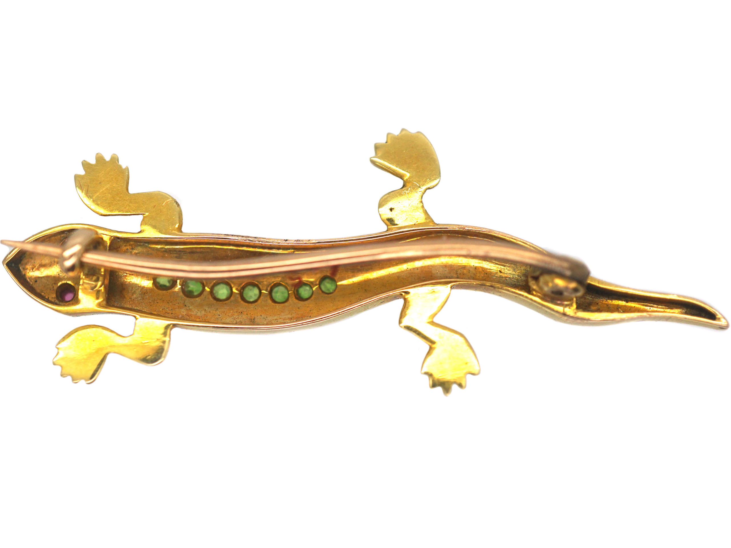 Edwardian 15ct Gold Salamander Brooch set with Natural Split Pearls