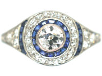 Art Deco 18ct Gold & Platinum, Sapphire & Diamond Target Ring