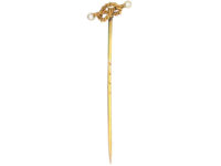Edwardian 15ct Gold Knot Tie Pin set with Two Natural Pearls