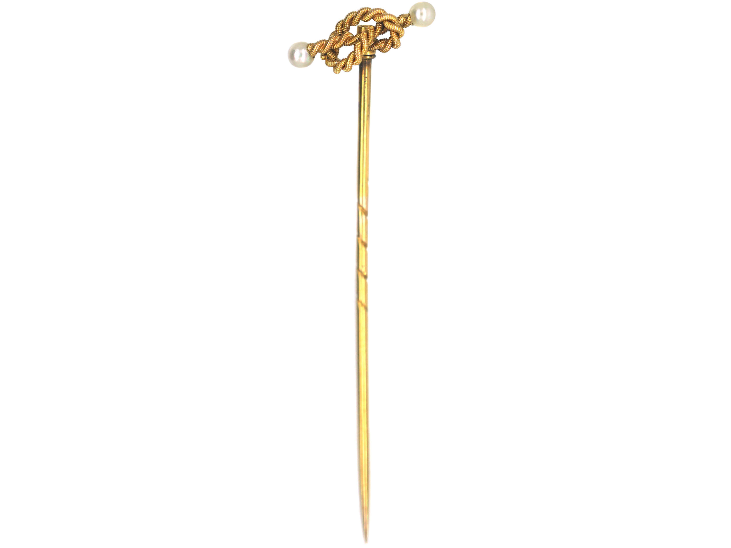 Edwardian 15ct Gold Knot Tie Pin set with Two Natural Pearls (738P ...