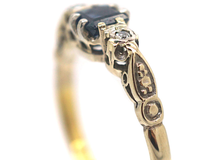 18ct White & Yellow Gold, Sapphire & Diamond Three Stone Ring