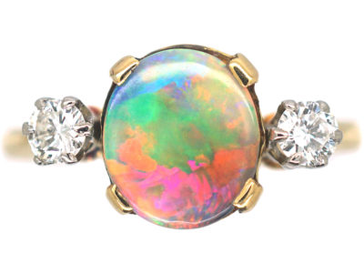 Art Deco 18ct Gold & Platinum, Diamond & Black Opal Ring