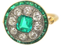 Art Deco 18ct Gold, Platinum, Emerald & Diamond Target Ring
