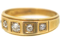 Victorian 18ct Gold Ring set with Five Diamonds in Square Settings
